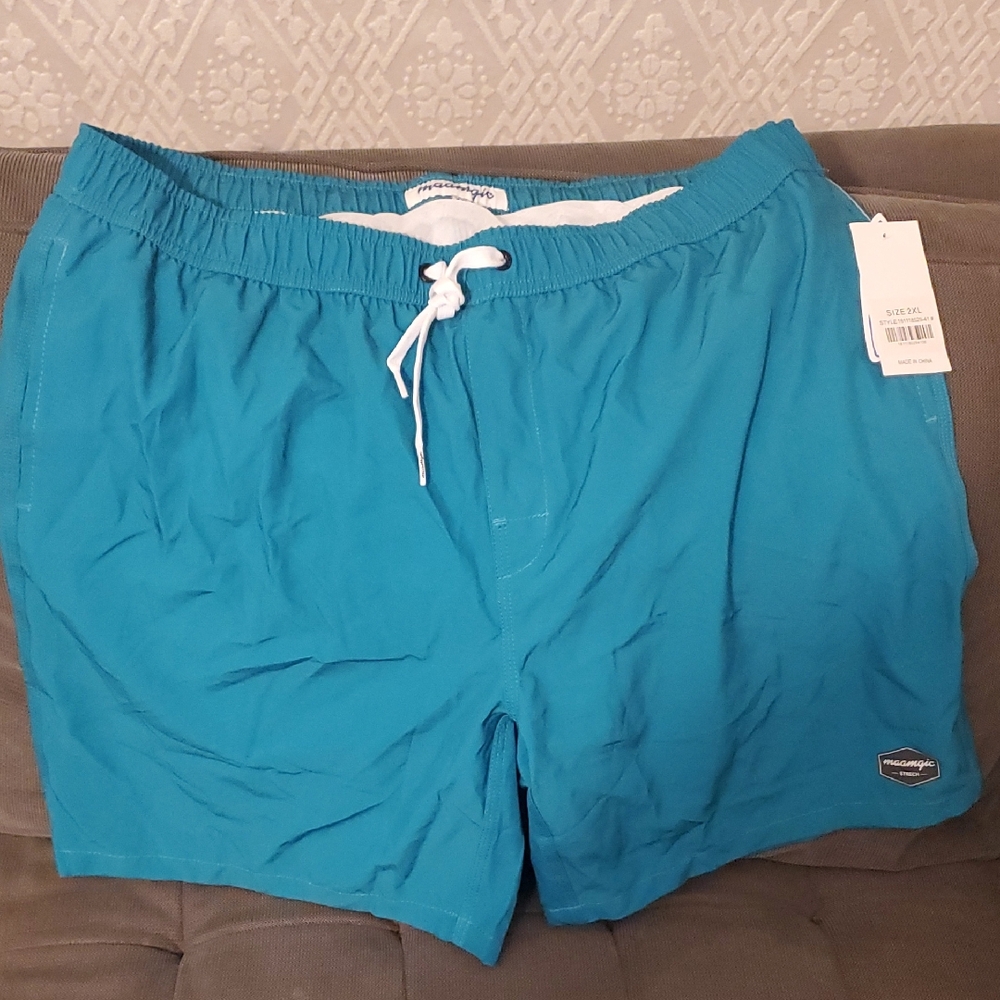 Blue Quick-Dry Swim Trunks with Elastic Waistband